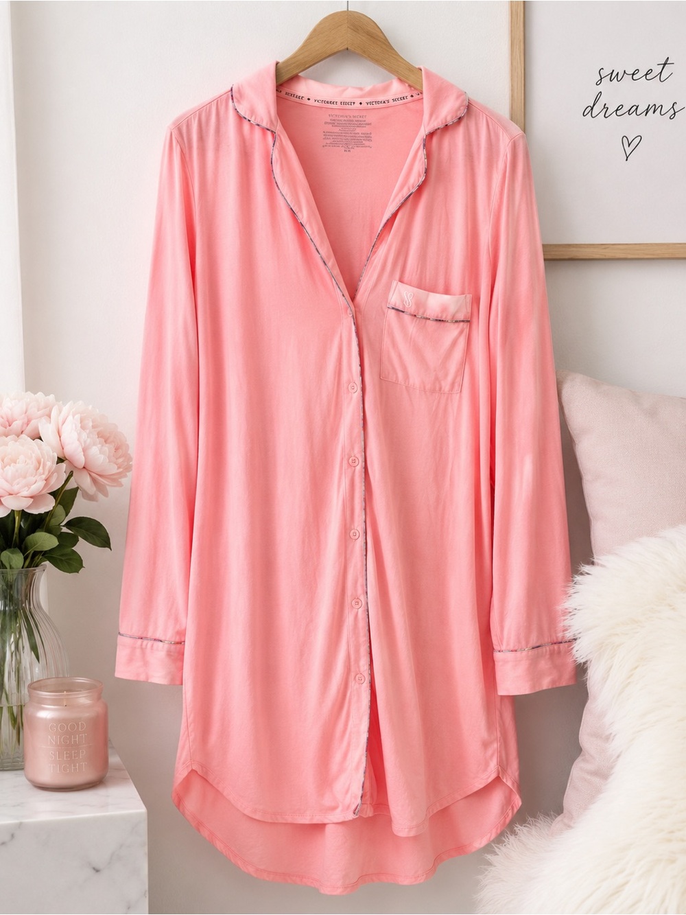 Victoria’s Secret Pink Sleep Shirt Nightgown Medium Button Front Pajama Dress